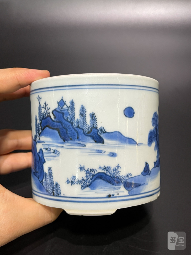 明崇祯 青花山水人物纹琴炉 - 图12